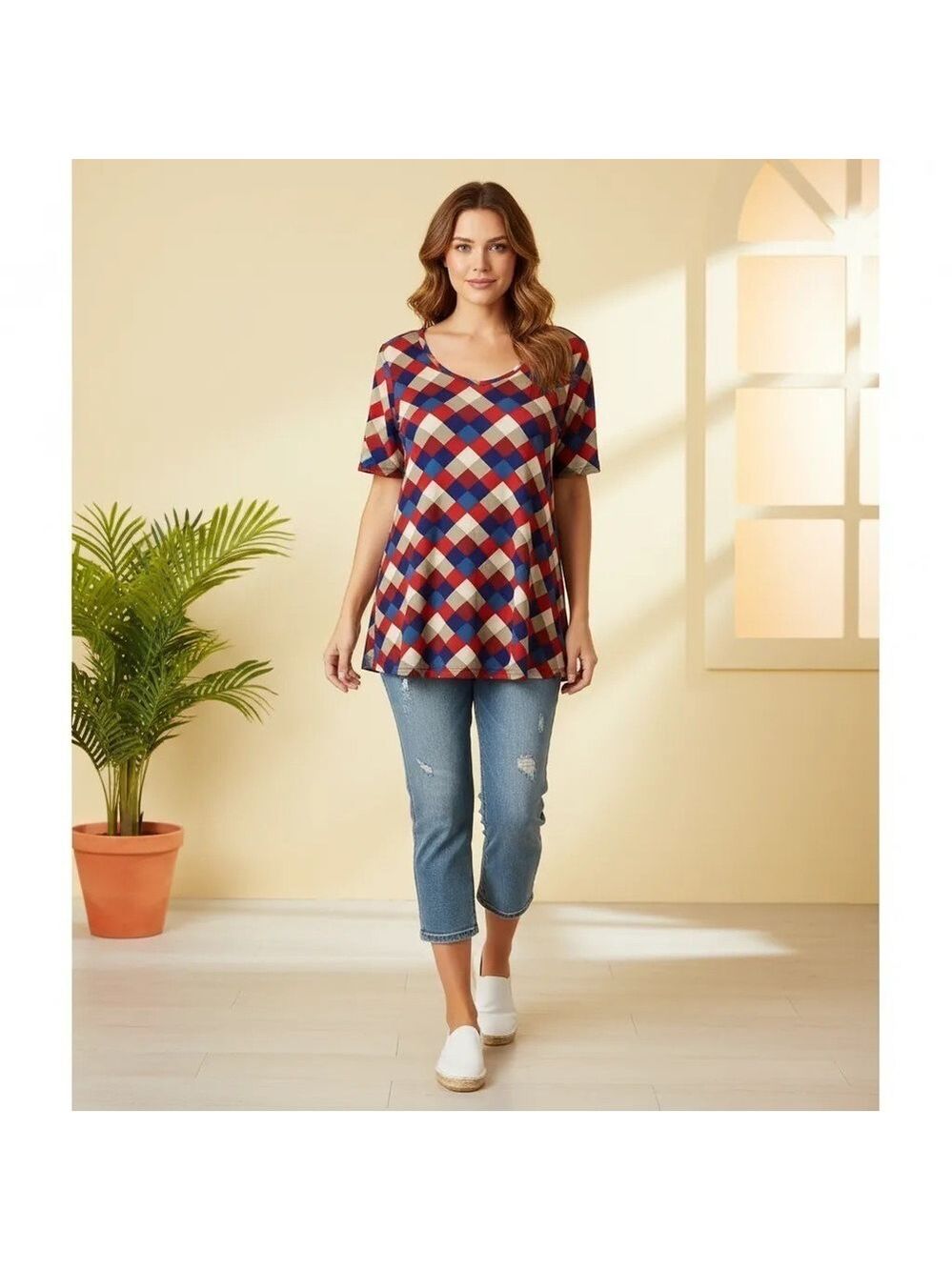 LuLaRoe Plaid Checkered Short Sleeve Shirt NWT Small